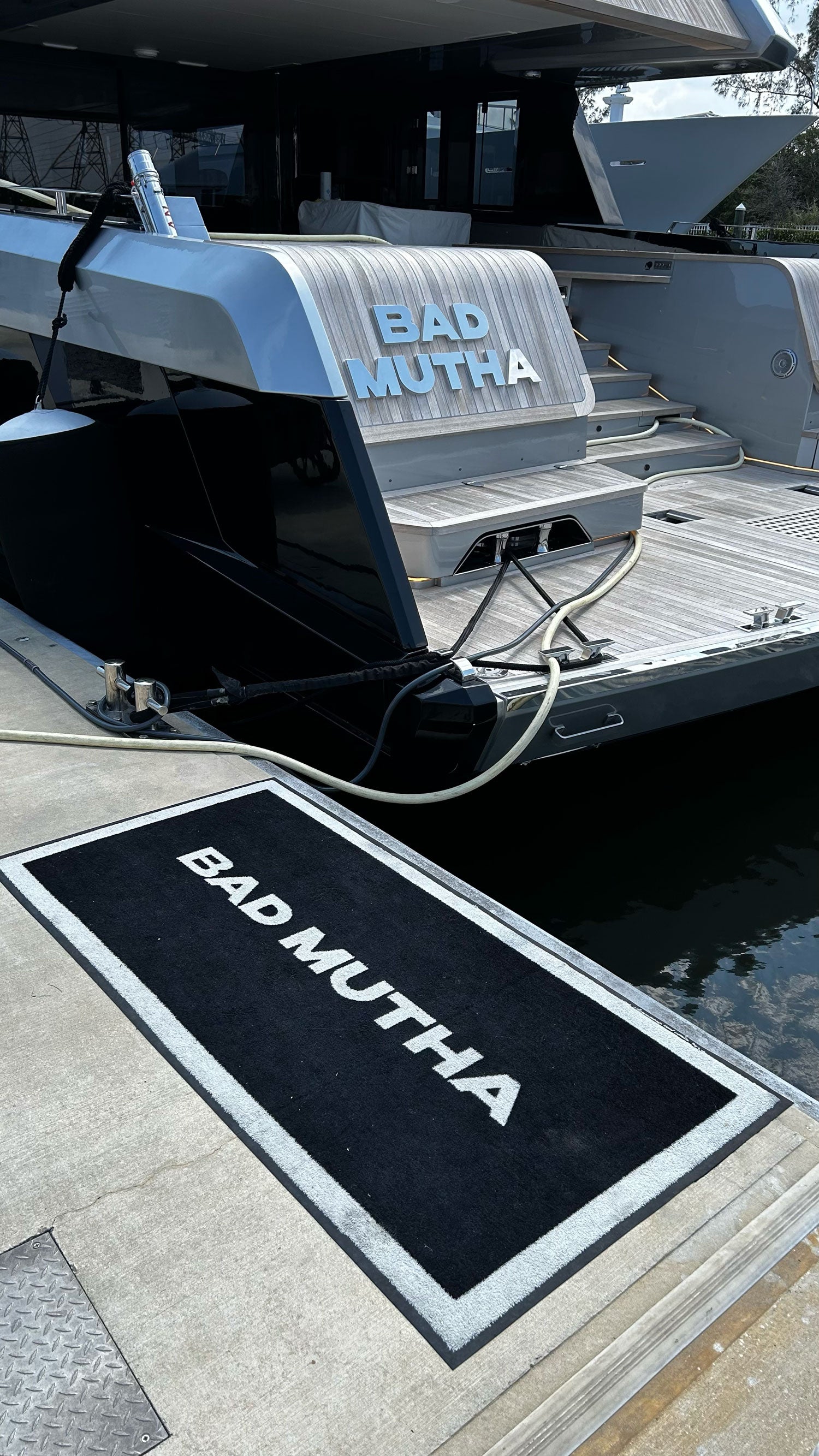 Custom Printed Rubber Backed Dock Mat for Bad Mutha Yacht BoatMat Corp Ft Lauderdal FL