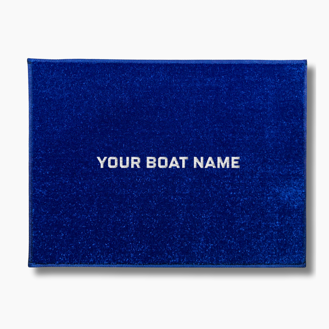 Custom Embroidered Vessel Name on Boat Mat with Marine Grade Carpet