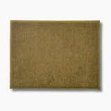 A rectangular tan custom embroidered carpet boat mat