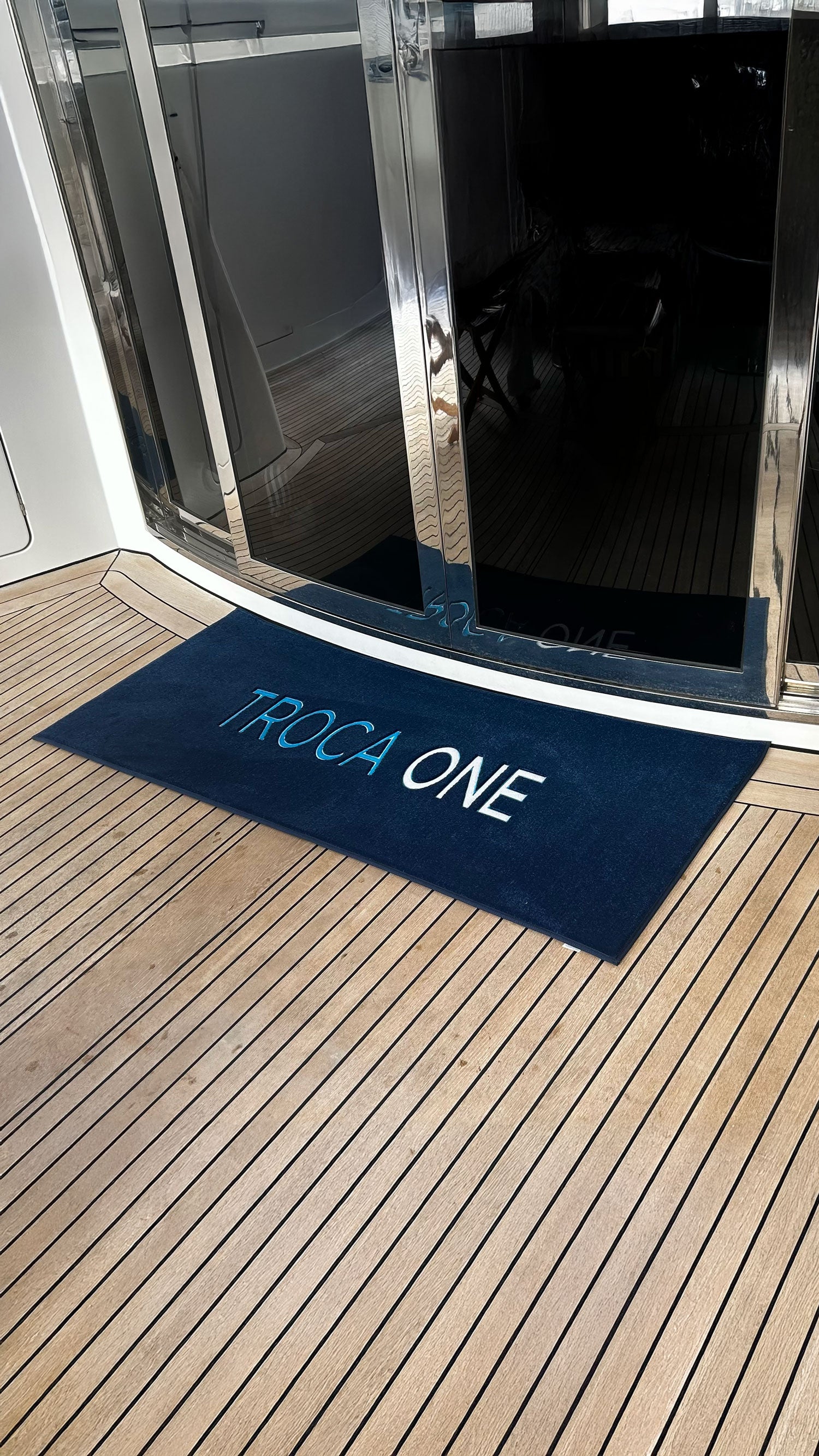 Custom Embroidered Boat Mat for Troca One Yacht by BoatMat Corp Ft Lauderdale Florida
