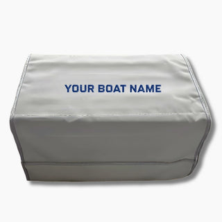 Gray boarding gunnel mat cover with 'YOUR BOAT NAME' embroidered custom to your specifications