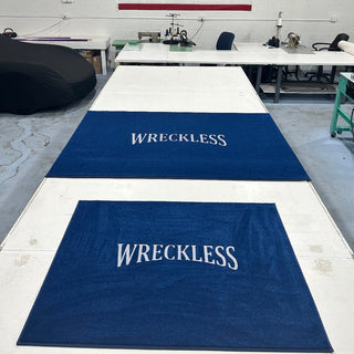 Custom Embroidered Boat Mats for Wreckless Yacht by BoatMat Corporation with Aqualoc Backing