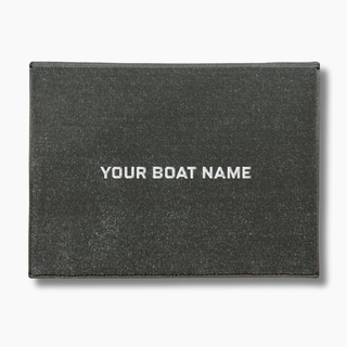 Custom Embroidered Gray Boat Mat with Your Vessel Name on Marine Grade Carpet