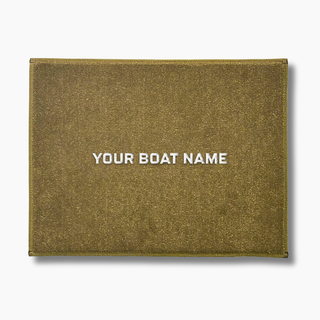 Custom Embroidered Tan Boat Mat with Your Vessel Name on Marine Grade Carpet