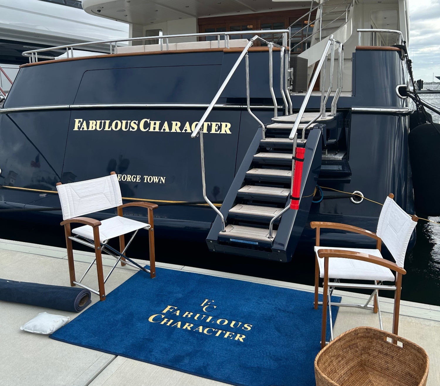 Custom Embroidered Dock Mat for Fabulous Character Yacht by BoatMat Ft Lauderdale FL